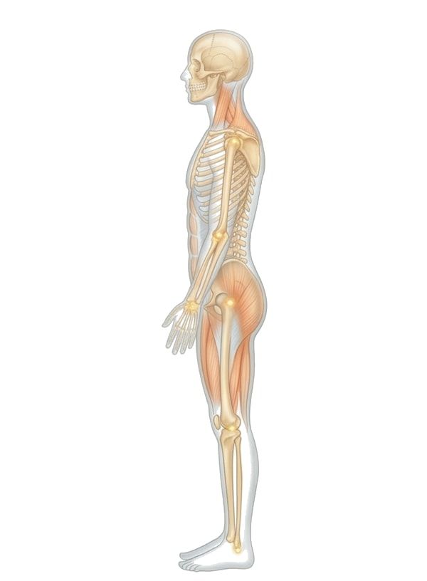 Ilustración anatómica de una figura humana vista de perfil